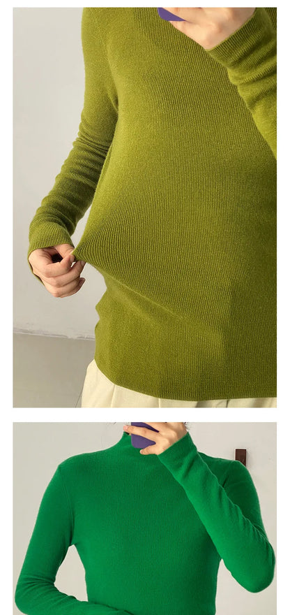 100% Ultra-fine Merino Wool Sweater Autumn and Winter Loose and Simple Semi-turtleneck Wool Bottoming Shirt Multi-color Sweater