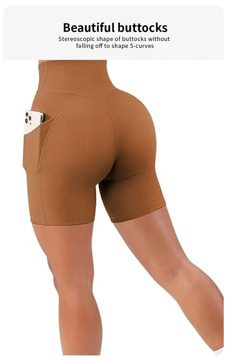 Sports Short Women Cross Workout Yoga Shorts with Pockets 5" High Waist Booty Biker Short.