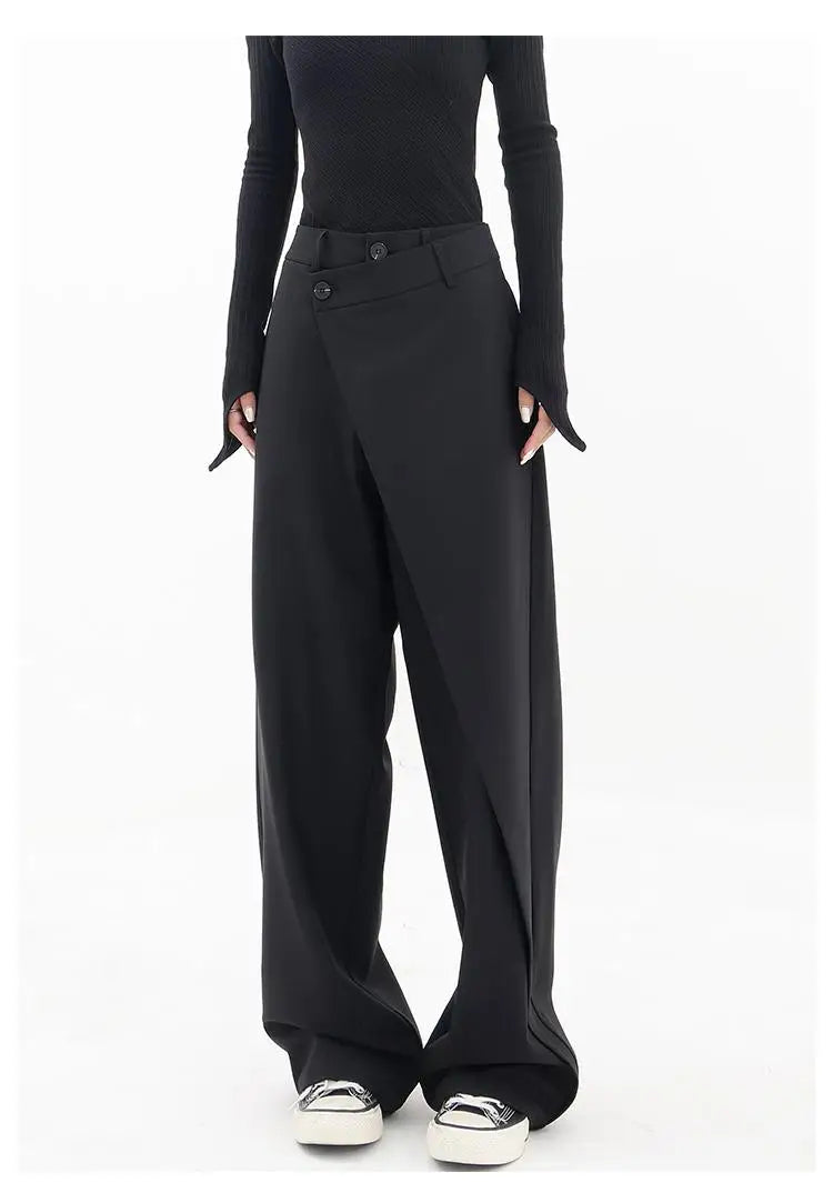 HOUZHOU Women Wide Suit Pants High Waist Gothic Japanese Style Baggy Black Trousers Irregular Straight Pants Casual Streetwear.