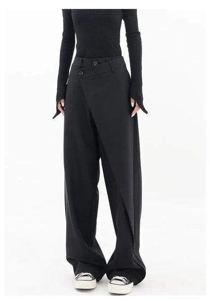 HOUZHOU Women Wide Suit Pants High Waist Gothic Japanese Style Baggy Black Trousers Irregular Straight Pants Casual Streetwear.