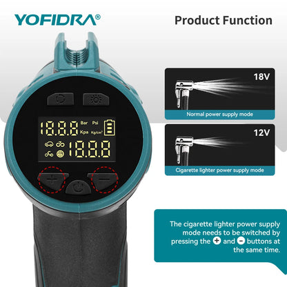 YOFIDRA Aufblasbare Elektrische Luftpumpe Digital Display Auto Reifen Inflator Automatische Luft Inflator Power Tool Für Makita Batterie Pin