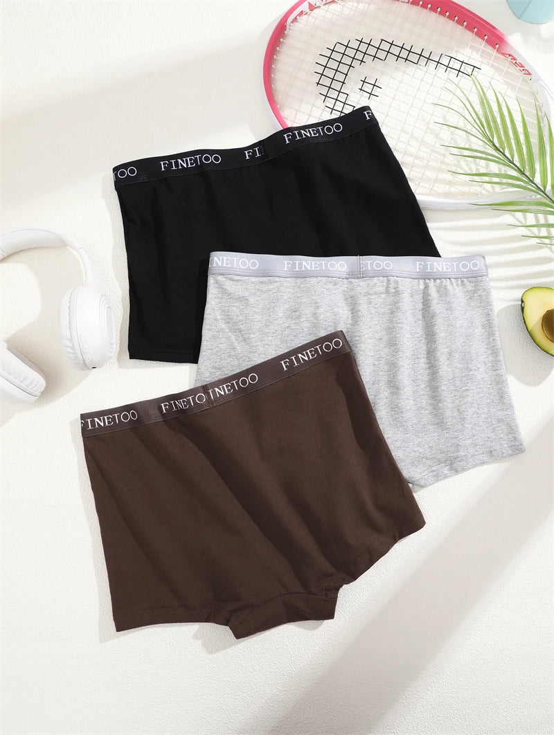 3Pcs Women's Panties Cotton Seamless Sports Boxers Underwear Female Solid Color Briefs Lingerie Intimate Underpant Finetoo S-XXL.