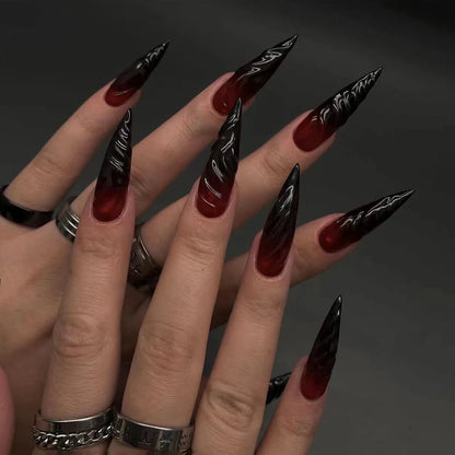 Halloween Cool Spice Style Spider Skull False Nails Purple Halo Dyeing Detachable Finished Fake Nails Press on Nail with Glue.