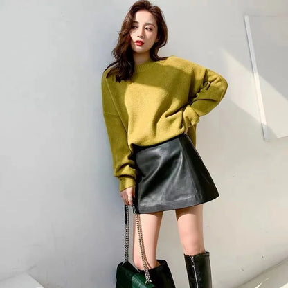 Sheepskin Leather Skirt Women 2024 Fashion New High Waist Skirt Spring Autumn Slim Mini Skirt Genuine Leather Shorts Boots Y2k.