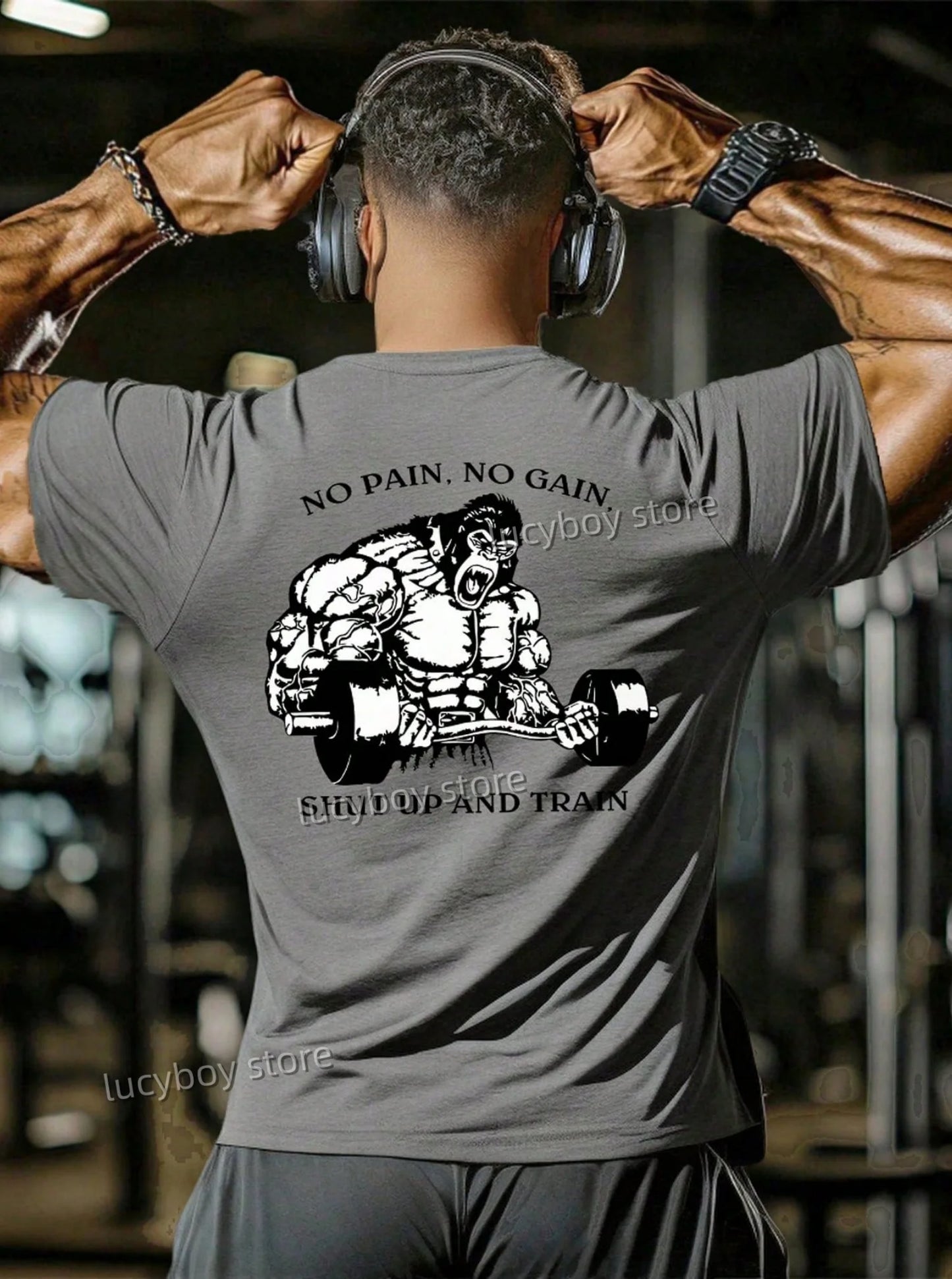 NO PAIN NO GAIN Mens Gym Muscle Training T Shirt  Sports Jogging Short Sleeve Tees Quick Drying Running  Men Oversized Clothing.