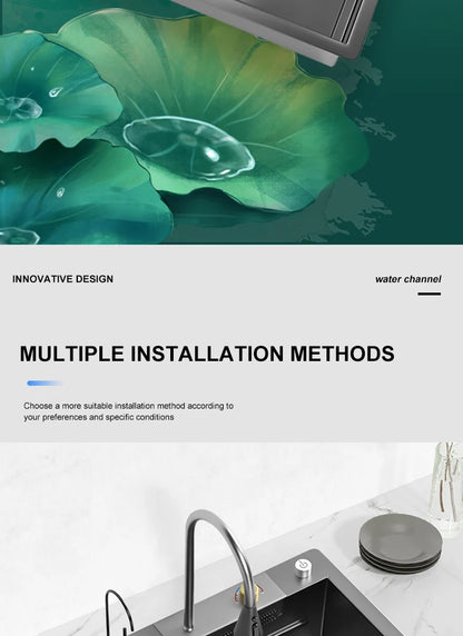 Kitchen Sink Stainless Steel Large Single Slot Multifunctional Tank Wash Basin With Waterfall Faucet Lowe Price