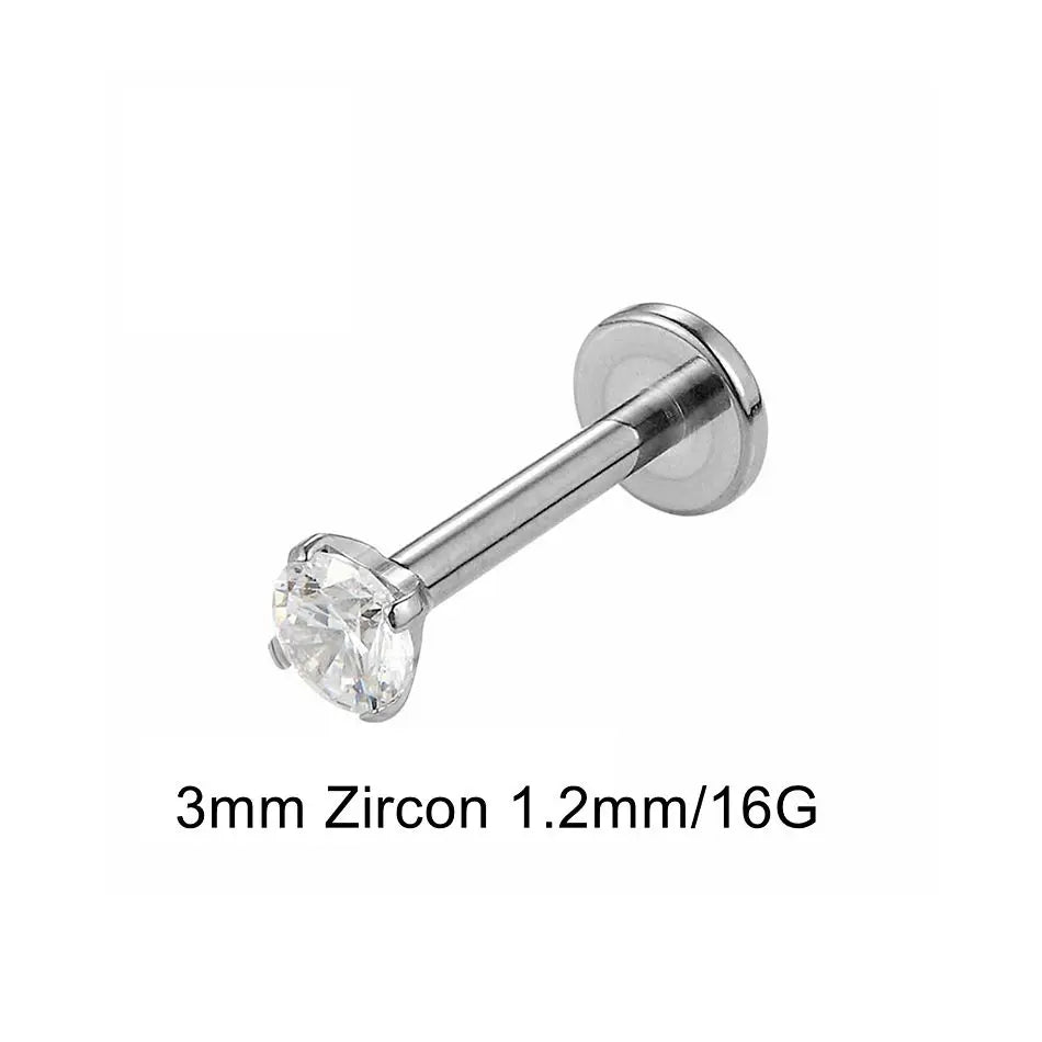 16G 18G Titanium Labret Stud Lip Ring Ear Helix Conch Trage Earring 2-4mm Zircon 0.9mm Internally Threaded Body Piercing Jewelry.