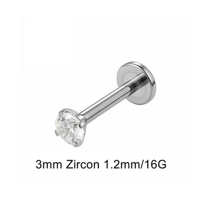 16G 18G Titanium Labret Stud Lip Ring Ear Helix Conch Trage Earring 2-4mm Zircon 0.9mm Internally Threaded Body Piercing Jewelry.