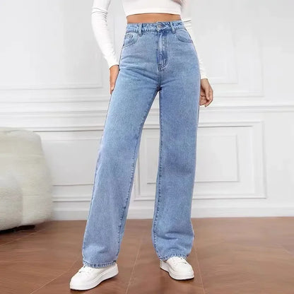 High Waist Floor-Length Deep Blue Wide Leg Jeans Women's Loose Slimming Style Trendy Korean Version Casual Fashionable.