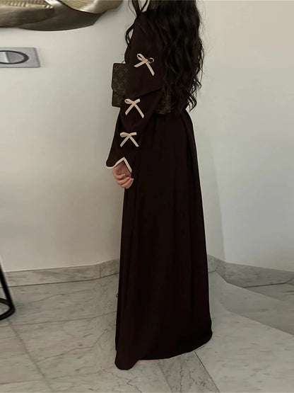 Ramadan Eid Open Modest Kimono Butterfly Bow Abaya Dubai Luxury Muslim Abayas for Women Islam Kebaya Caftan Robe Femme Musulmane.
