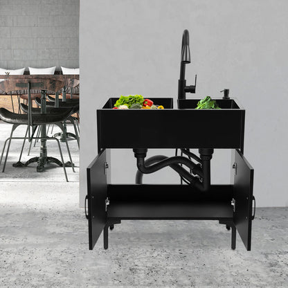 Wäschewaschbecken aus Edelstahl 201, Wäschewaschbecken mit ausziehbarem Wasserhahn, Waschbecken mit Schrank für Küchen, Restaurants, Dessertgeschäfte