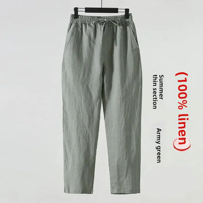 Casual Men's Linen Pants Loose Fit Cotton Linen 3/4 Length Pants Chinese Style Men's Material