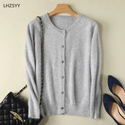 Women Cardigan Large Size Warm Pure Mink Cashmere Sweaters O-neck Loose Coat Female Sweater Ladies' Jacket Solid Knit Cardigans.