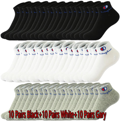 10/20/30 Pairs Socks Men Ankle Cotton Socks Brand Classic Fashion Black White Socks Breathable Mesh Athletic Short Socks Summer