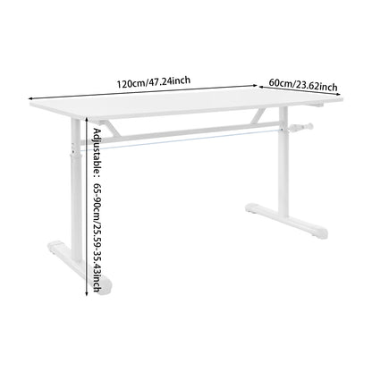Höhenverstellbarer Schreibtisch, Heimbüro, Schreibtisch, manuell höhenverstellbarer Stehschreibtisch, weiß, 65–90 cm, höhenverstellbar