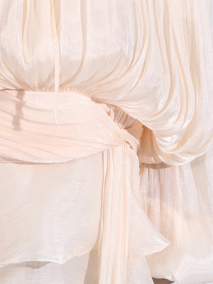 GALCAUR Solide Lose Splicd Lace Up Kleider Für Frauen V-ausschnitt Mit Langen Ärmeln Patchwork Rüschen Tunika Kleider Weibliche Mode Neue