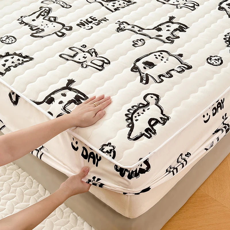 Quilted Mattress Cover For Kids Single/Double Size Rabbit Printing cubre colchón 200X220cm Anti-Mite 매트리스커버 Queen/King Size 매트리스
