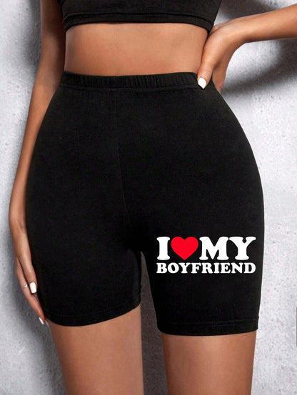 Trend Women'S Sports Shorts  I Love My Hot Boyfriend Letter Print Tight Shorts High Elastic Comfortable Soft Thin Female Clothes.