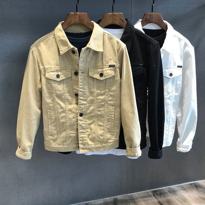 Men's Denim Jacket Spring Autumn White Casual Slim Fit Korean Style Workwear Coat Streetwear Fashion Male Outerwear Jackets.