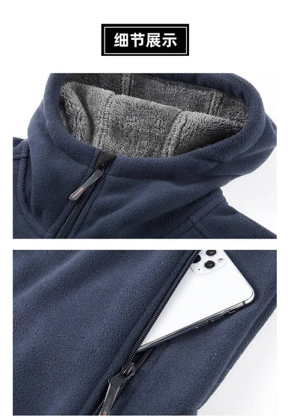 Men's Outdoor Sport Hooded Sweatshirt Jacket Warm Fleece Liner Windproof Softshell Inner Polar Fleece Coat with Zipper & Pockets.