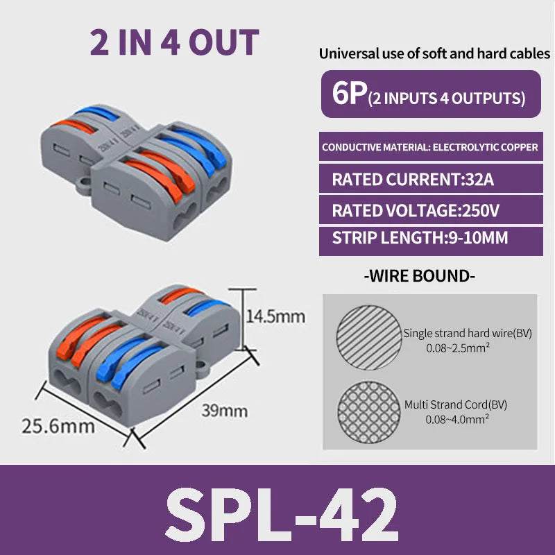 1 In Multiple Out Quick Wiring Connector Universal Splitter Wiring Cable Push In Terminal Block Universal Fast Wiring SPL 222 23.