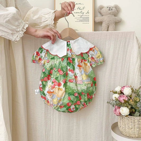0-2 Jahre Baby Mädchen Kleidung Peter Pan Kragen Kleinkind Mädchen Body & One Piece Bunny Print Baby Mädchen Kleidung