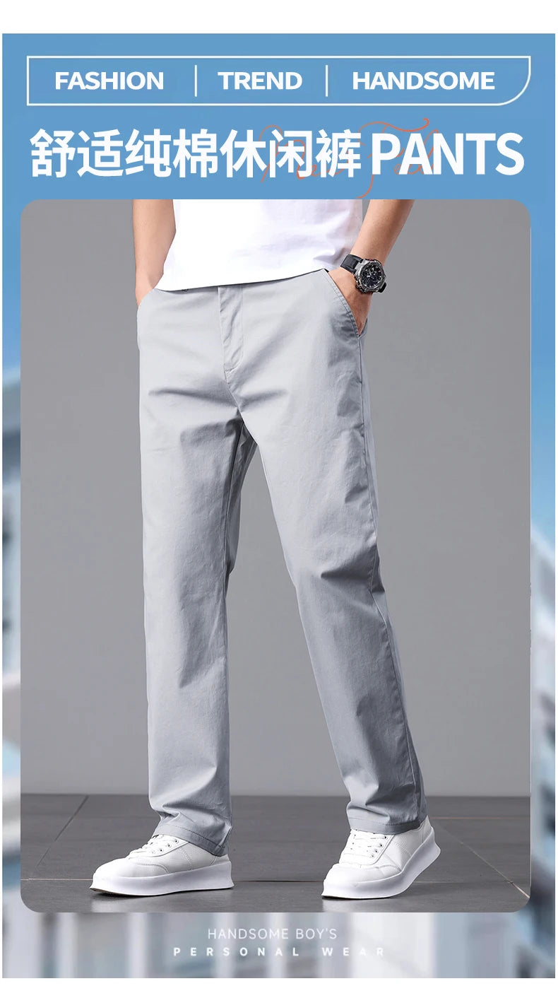 2025 Stretch Men Pants Straight Fit Cotton Golf Trouser Male Spring Summer Formal Dress Office Work Casual Black Navy Blue Khaki.