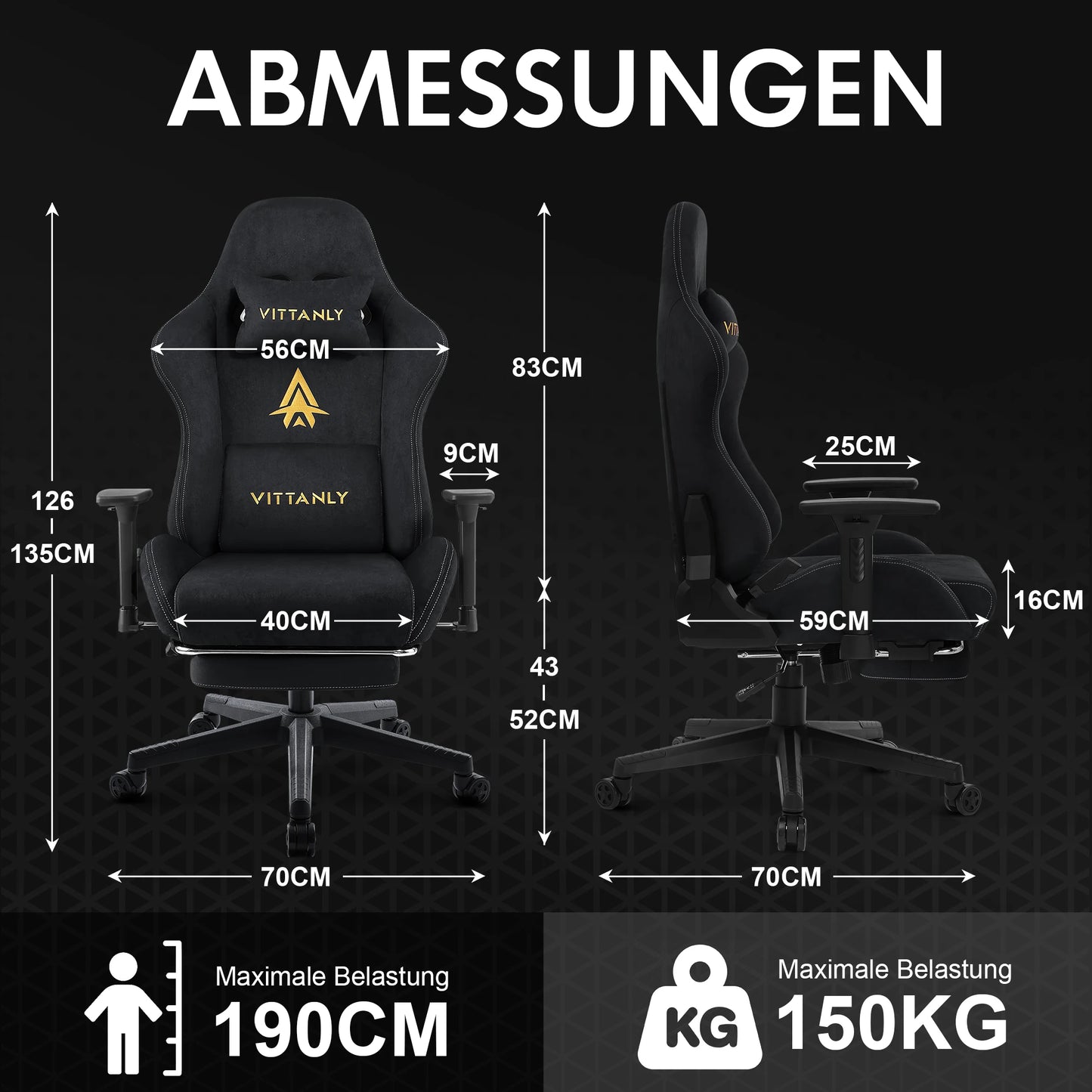 Kitinjoy Gaming-Stuhl, ergonomischer Bürostuhl, Schreibtischstuhl mit Lordosenstütze, höhenverstellbar, mit natürlichem Wild-Computerstuhl