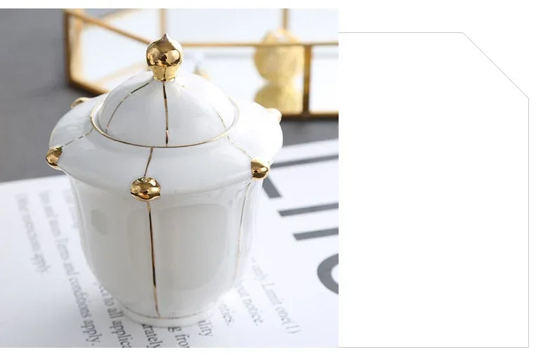 Gold Pearl Bone China Coffee Set British Porcelain Tea Luxury Ceramic Pot Creamer Sugar Bowl Teatime Teapot Cup Mug.