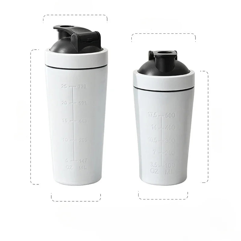 500ML/750ML Stainless Steel Protein Powder Shaker Bottle with Steel Ball and Scale Leak Proof Gym Fitness Sport Whey Shakes Cup.