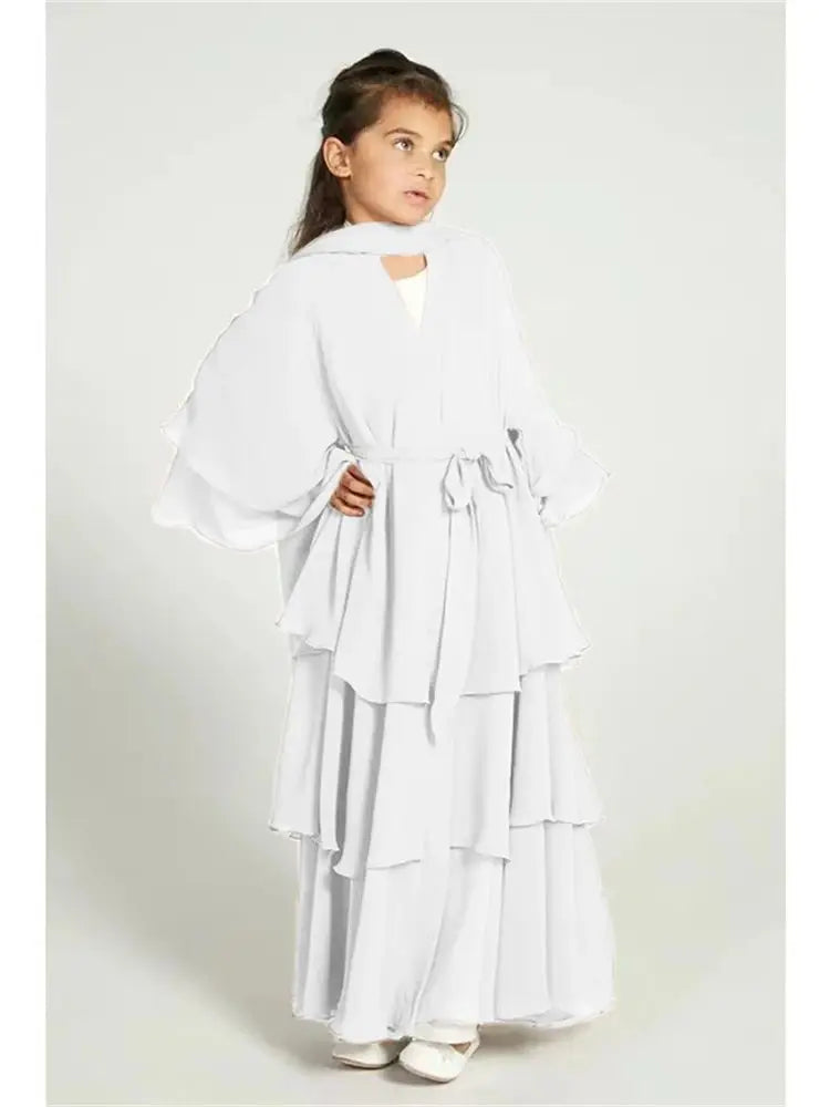 Summer Modest Kaftan Hijab Dresses For Women Kids Open Chiffon Khimar Kimono Abaya Dubai Luxury Muslim Sets Islam Kebaya Damen