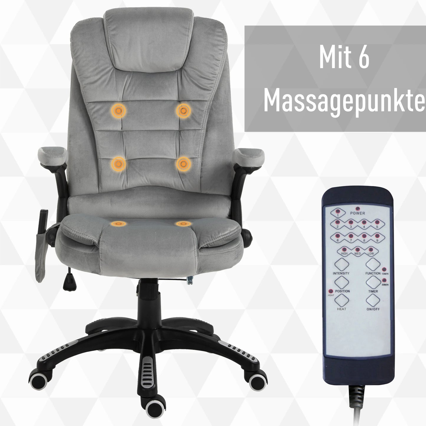 Vinsetto Massage-Bürostuhl, ergonomisch, höhenverstellbar, mit PU-Rädern in Grau für bequemes Arbeiten und Entspannung