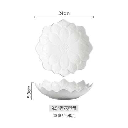 Chinese Lotus-like Ceramic Western Food Dish Household White Fruit Salad Bowl Dessert Plate Creative Restaurant Specialtableware.