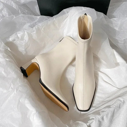 Vintage Warm Cotton Women Ankle Boots Fashion Elegant Square Toe Shoes Autumn Winter Thick Heel Women's Short Booties.