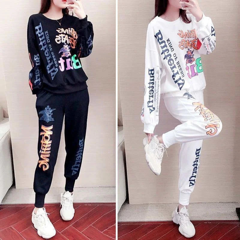 Women's Casual Sweat Suits 2025 Spring Autumn New Tracksuit Fashion Loose Long Sleeved Tops And Pants 2 Two Piece Set For Women.