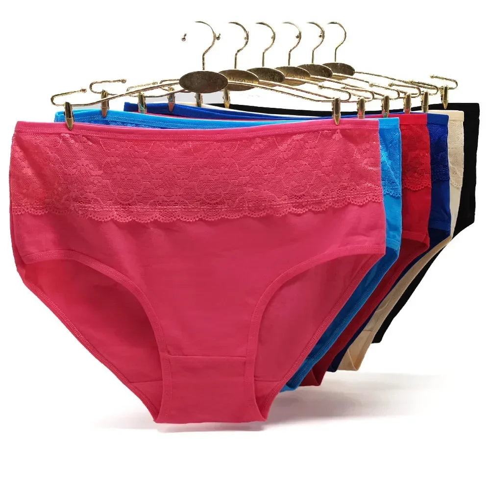 Cotton panties 2XL 3XL 4XL plus size briefs women Underwear high waist lingerie female intimate Transparent lace 3 pieces/lot.