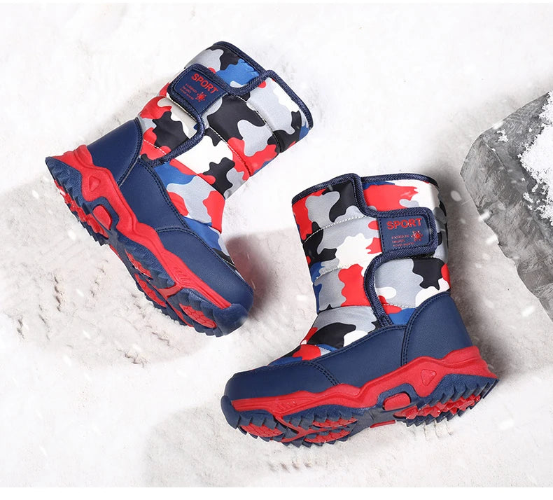 2025 Winter Children Shoes Plush Waterproof Fabric Non-Slip Girl Shoes Rubber Sole Snow Boots Fashion Warm Outdoor Boots