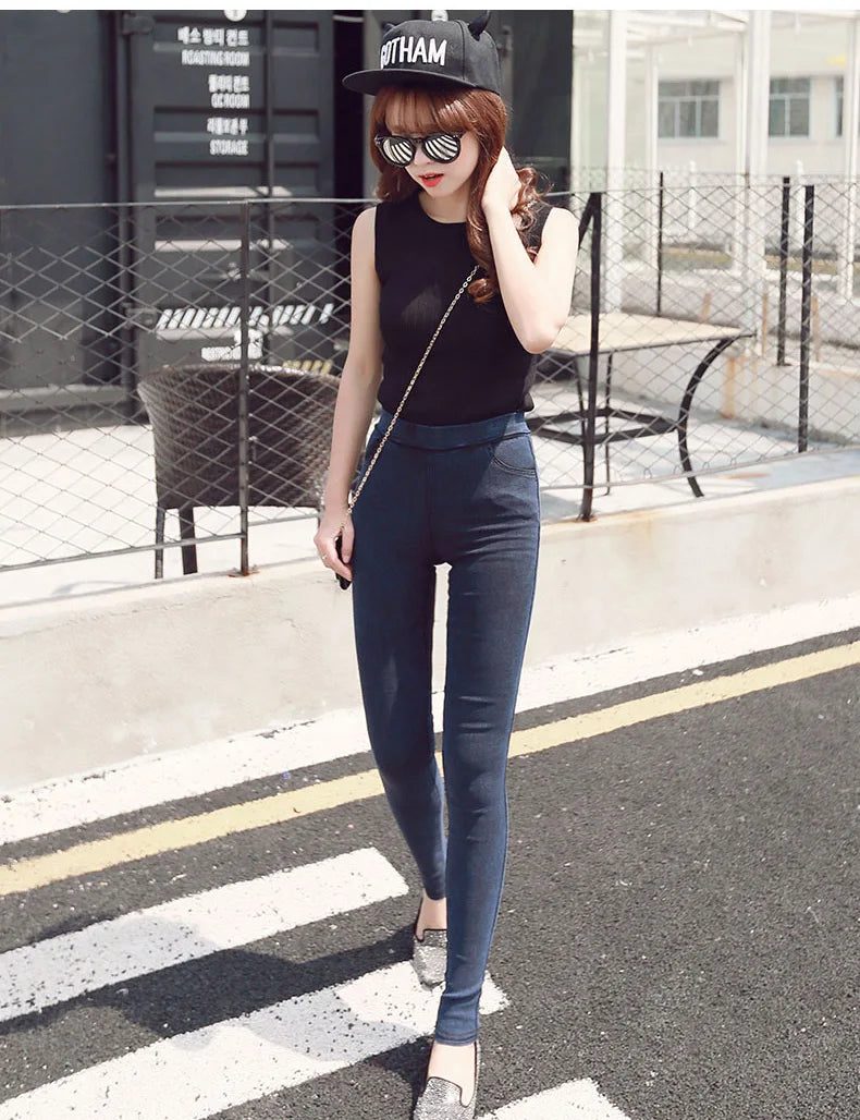 BIVIGAOS Fashion Women Basic Casual Slim Stretch Denim Jeans Leggings Pencil Pants Thin Skinny Jeggings Korean Womens Clothing