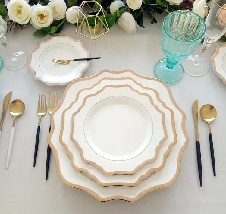 Multi Size Nordic Phnom Penh White Sun Flower Ceramic Plate Set Restaurant Wedding Household Bone China Western Steak Salad Dish.