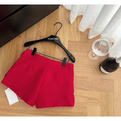 Three-dimensional decoration floral shorts y2k High street Red High waist mini skirt shorts Design Sexy  Women Clothing ﻿.