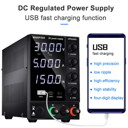 Wanptek Adjustable DC Power Supply 30V 10A LED Lab Bench Power Source Stabilized Switch Power Supply Voltage Regulator 60V 5A