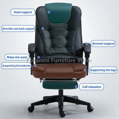 Dicker Boss-Bürostuhl mit hoher Rückenlehne und Armlehnen, Leder-Computer-Drehstuhl, ergonomische Liege-Gamer-Schreibtischstühle für Zuhause