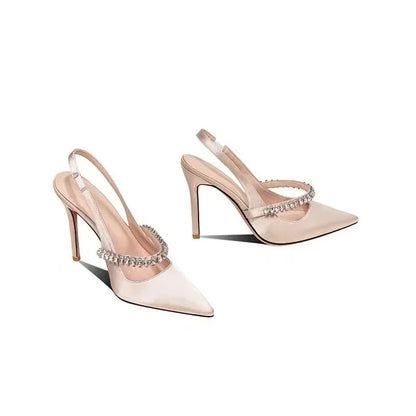 Women's Water Diamond 2025 New Slim Heeled Pointed High-heeled Shoes with A Headband and Sandals for Women's Singles.