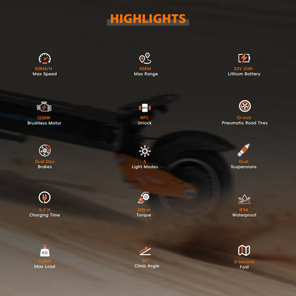 HALO KNIGHT T102 Professional Electric Scooters Free Shipping 52V 1200W 21Ah E Scooter 50KM/H E-Scooter Folding Adults Scooter.