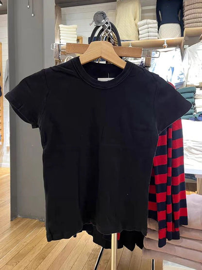 New Basic Black T-shirt Pants Sets Women O-neck Slim Tees+ Patchwork Yoga Sweatpants Solid Vintage Cotton Sport 2 Pieces Sets.