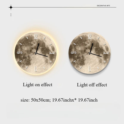 20-Zoll-Mode-Wanduhr, Esszimmer, Wohnzimmer, Mond, die Erde, Modellierung, LED-Licht, geräuschloses Uhrwerk, Schlafzimmeruhr, Wanddekoration