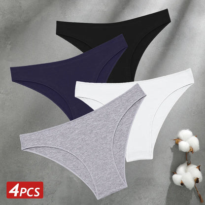 4PCS Seamless Cotton Panties Women Solid Color Briefs Sexy Low Waist Underpants Female Breathable Underwear Ladies Stretch Panti.