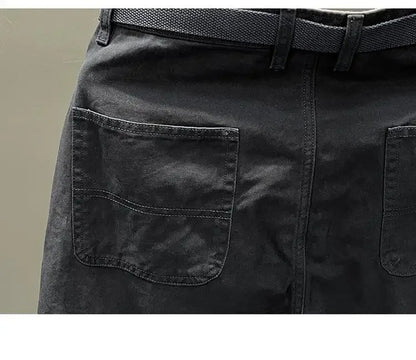 Autumn Summer Wide Leg Cotton Work Trousers Men's Cone Straight Loose Wear Resistant Pocket Pants Retro Wash Casual Workwear