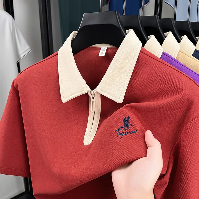 Designer brand fashion short sleeve polo shirt men luxury pony embroidery breathable summer color blocked high-end Paul T-shirt