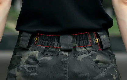 Autumn Tactical Sets Men Outdoor Breathable Short Sleeve Tshirt+Waterproof Straight Pant 2 Pcs Suits Camo Multi-pocket Cargo Set